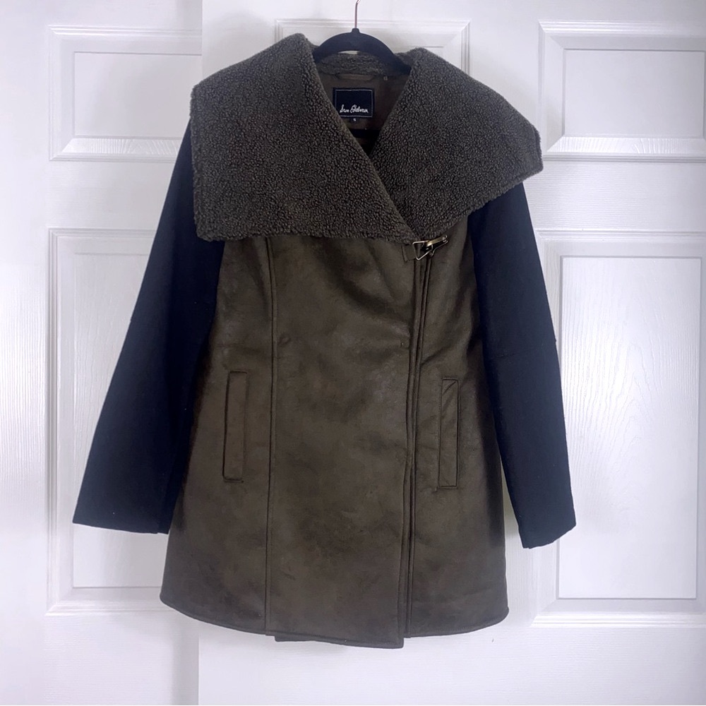 Sam Edelman Faux Suede Wool Blend Brown Shearling Collared Jacket